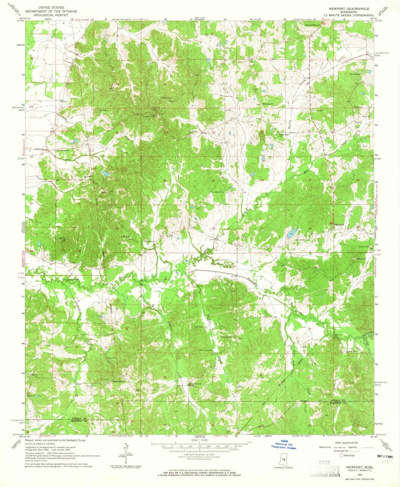 1964 Newport, MS - Mississippi - USGS Topographic Map