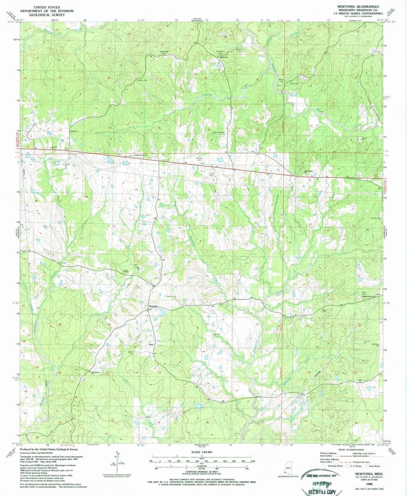 1988 Newtonia, MS - Mississippi - USGS Topographic Map