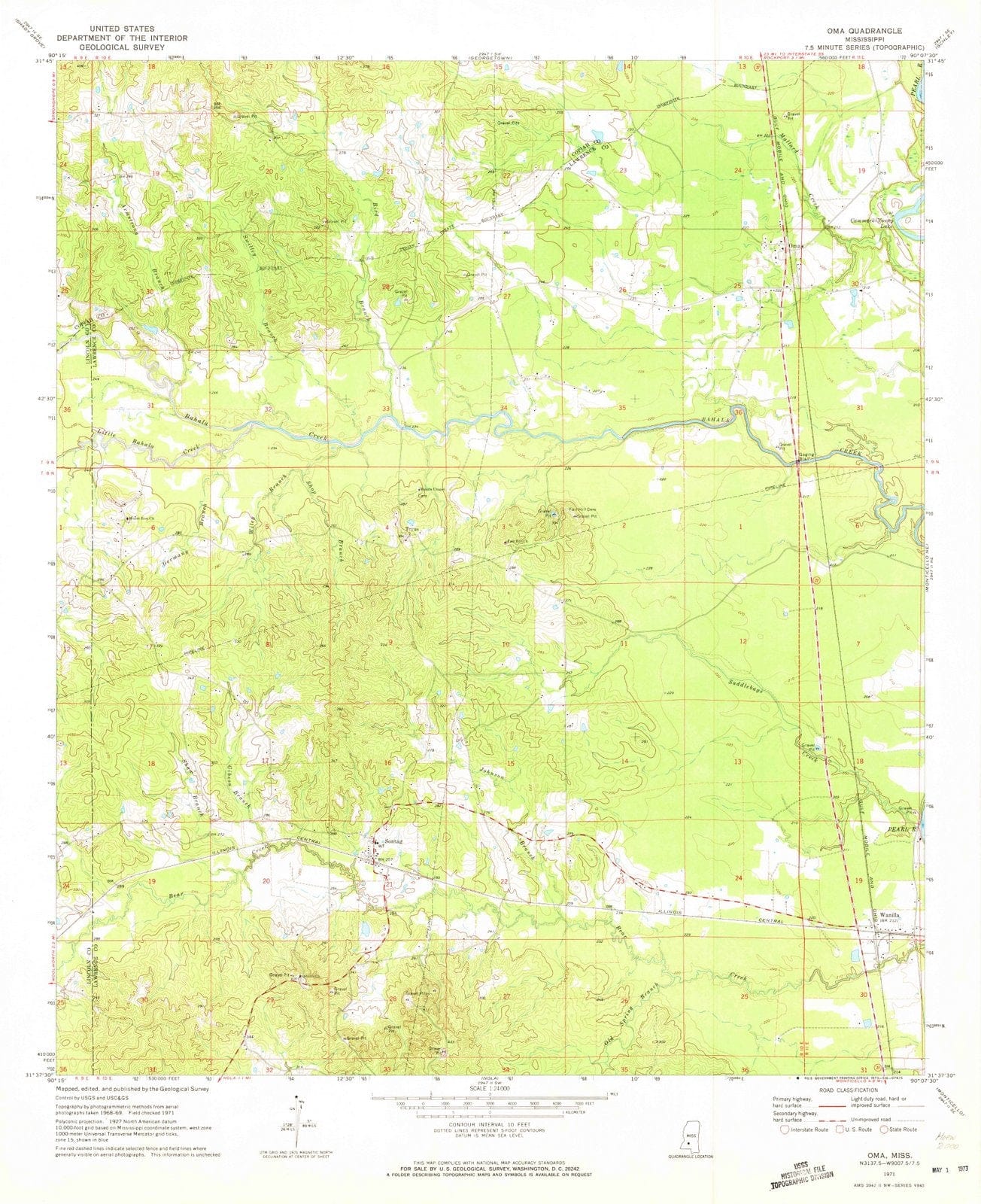 1971 Oma, MS - Mississippi - USGS Topographic Map