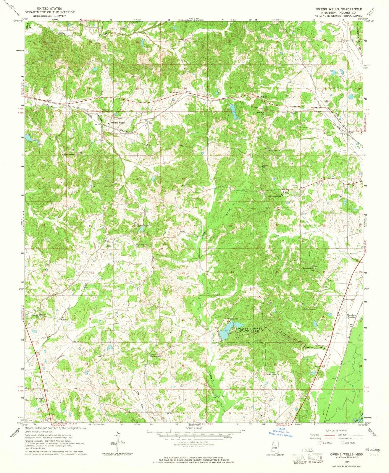 1964 Owens Wells, MS - Mississippi - USGS Topographic Map