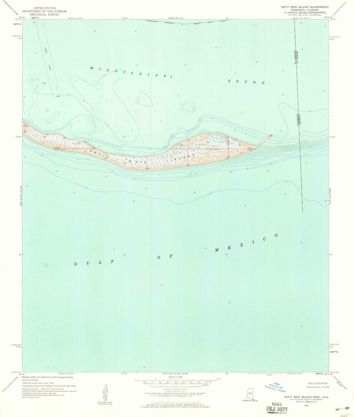 1958 Petit Bois Island, MS - Mississippi - USGS Topographic Map