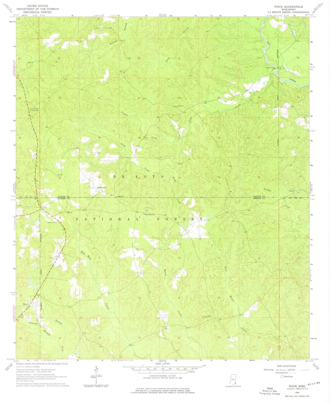1964 Piave, MS - Mississippi - USGS Topographic Map