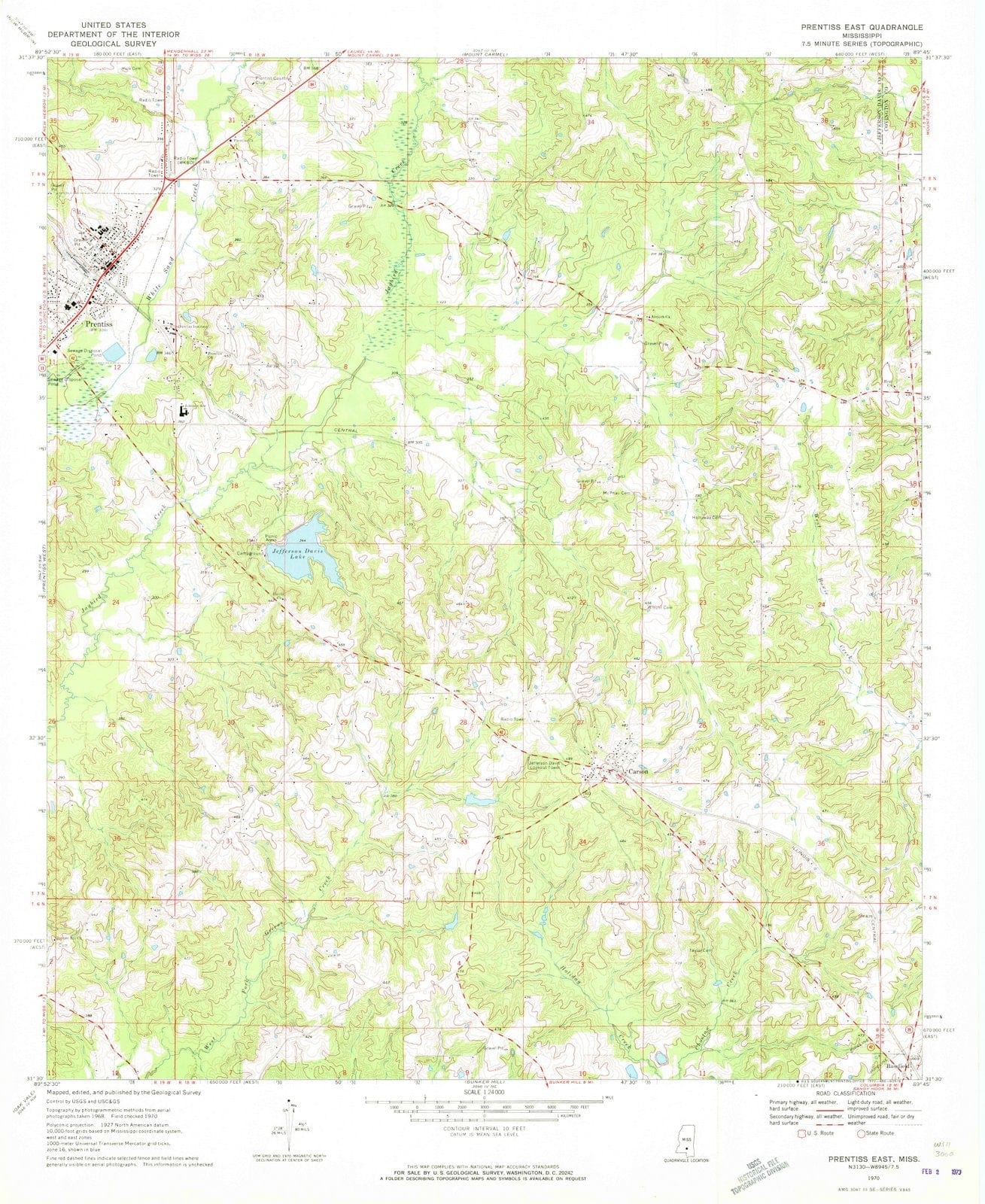 1970 Prentiss East, MS - Mississippi - USGS Topographic Map
