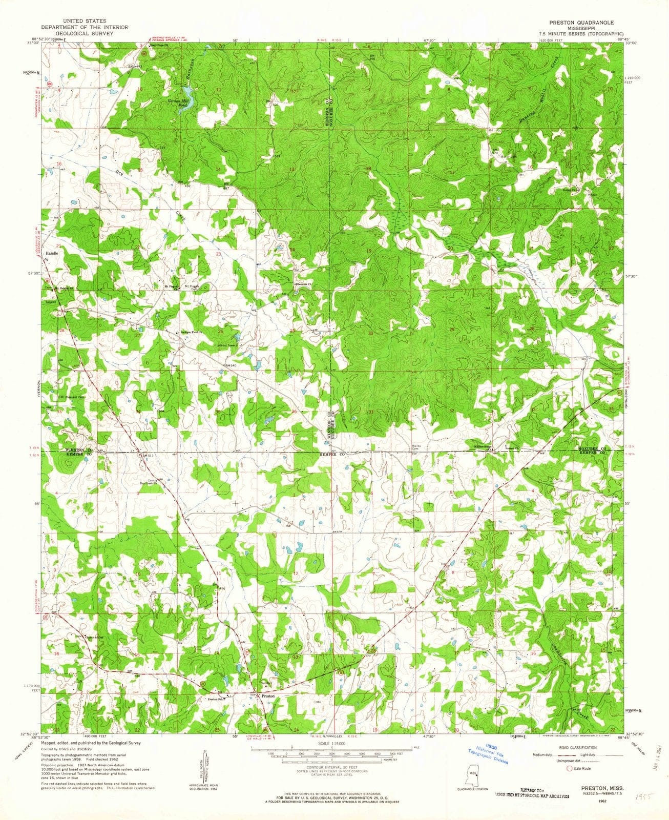1962 Preston, MS - Mississippi - USGS Topographic Map