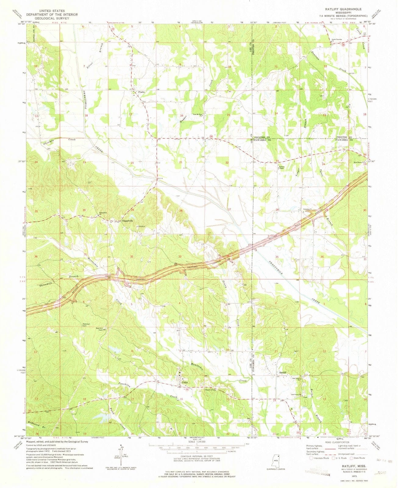 1973 Ratliff, MS - Mississippi - USGS Topographic Map