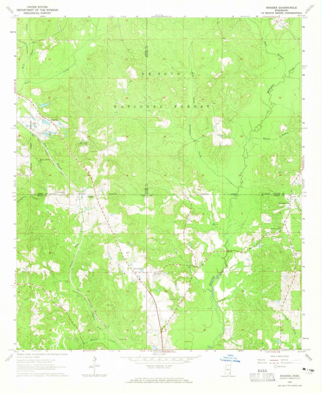 1964 Rhodes, MS - Mississippi - USGS Topographic Map