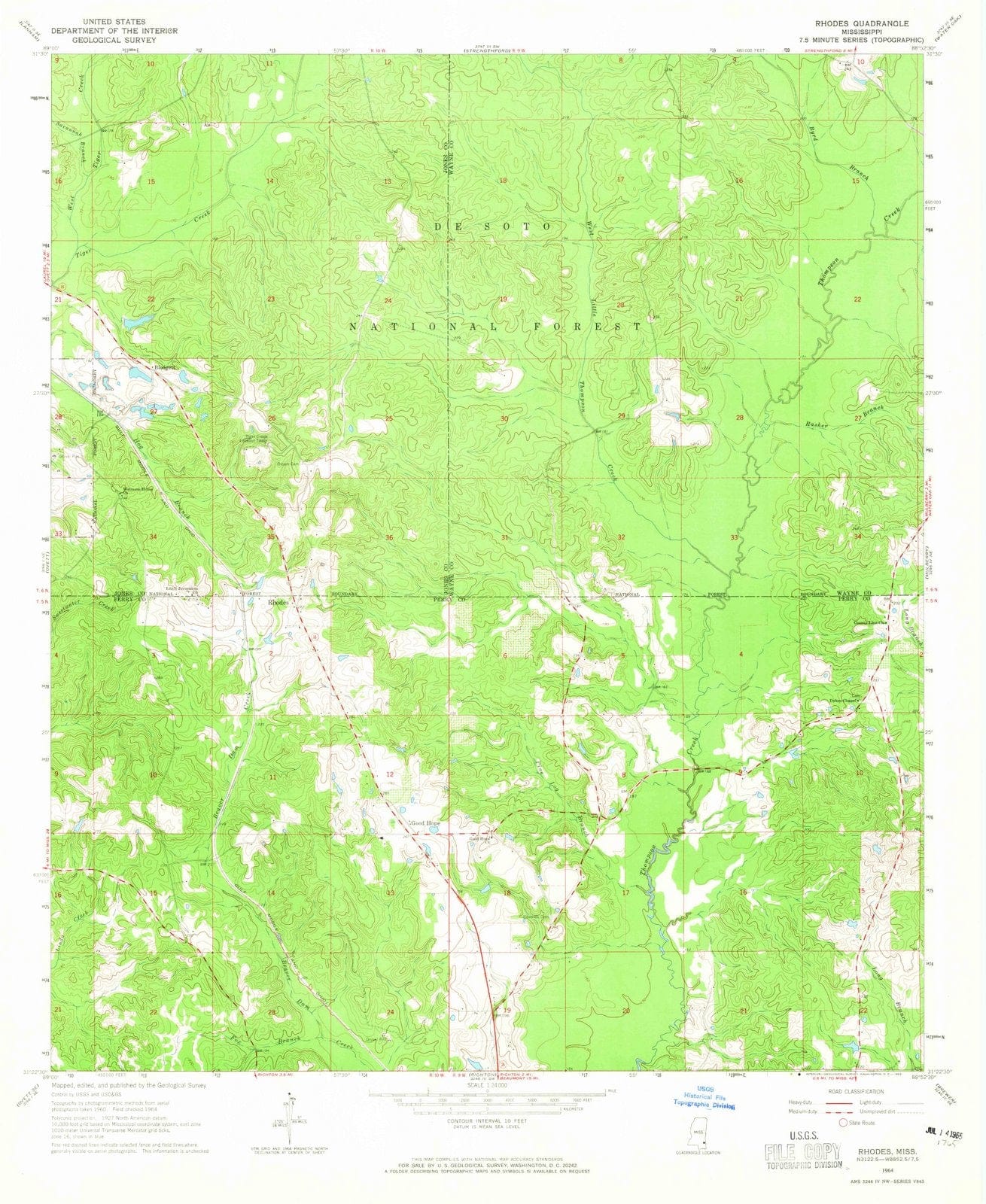 1964 Rhodes, MS - Mississippi - USGS Topographic Map