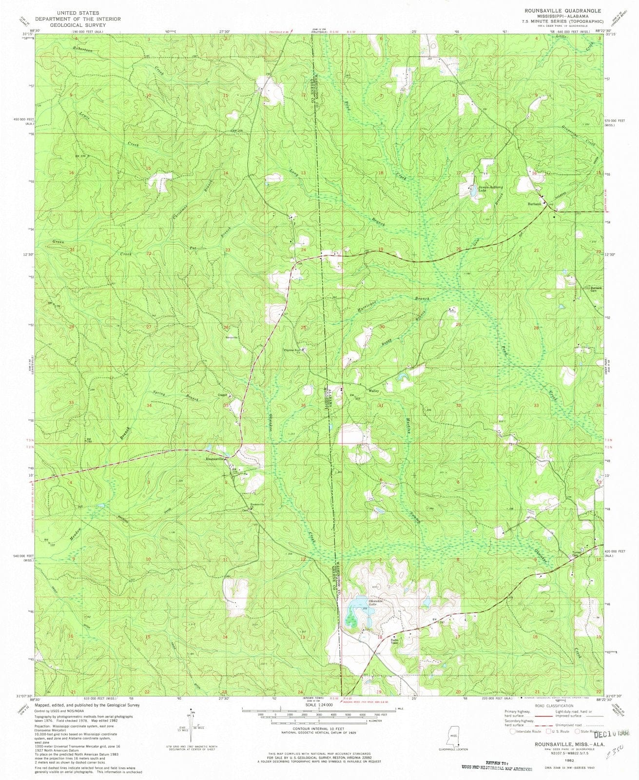 1982 Rounsaville, MS - Mississippi - USGS Topographic Map