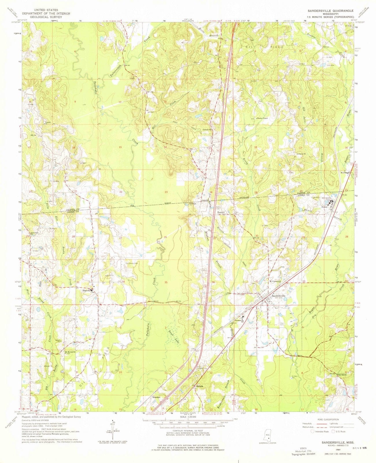 1964 Sandersville, MS - Mississippi - USGS Topographic Map