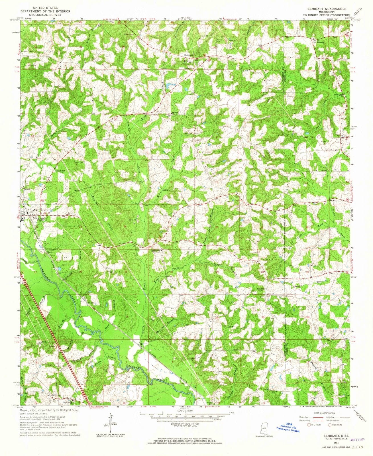 1964 Seminary, MS - Mississippi - USGS Topographic Map