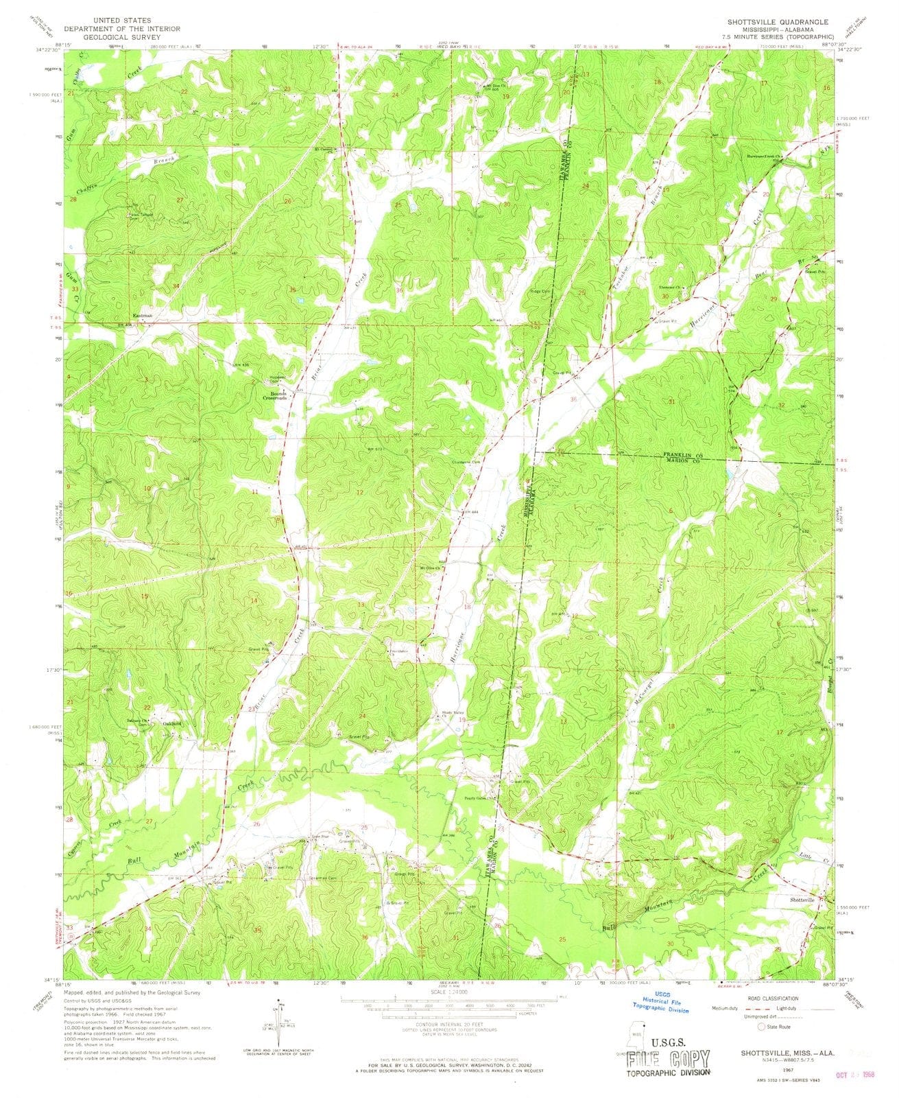 1967 Shottsville, AL - Alabama - USGS Topographic Map