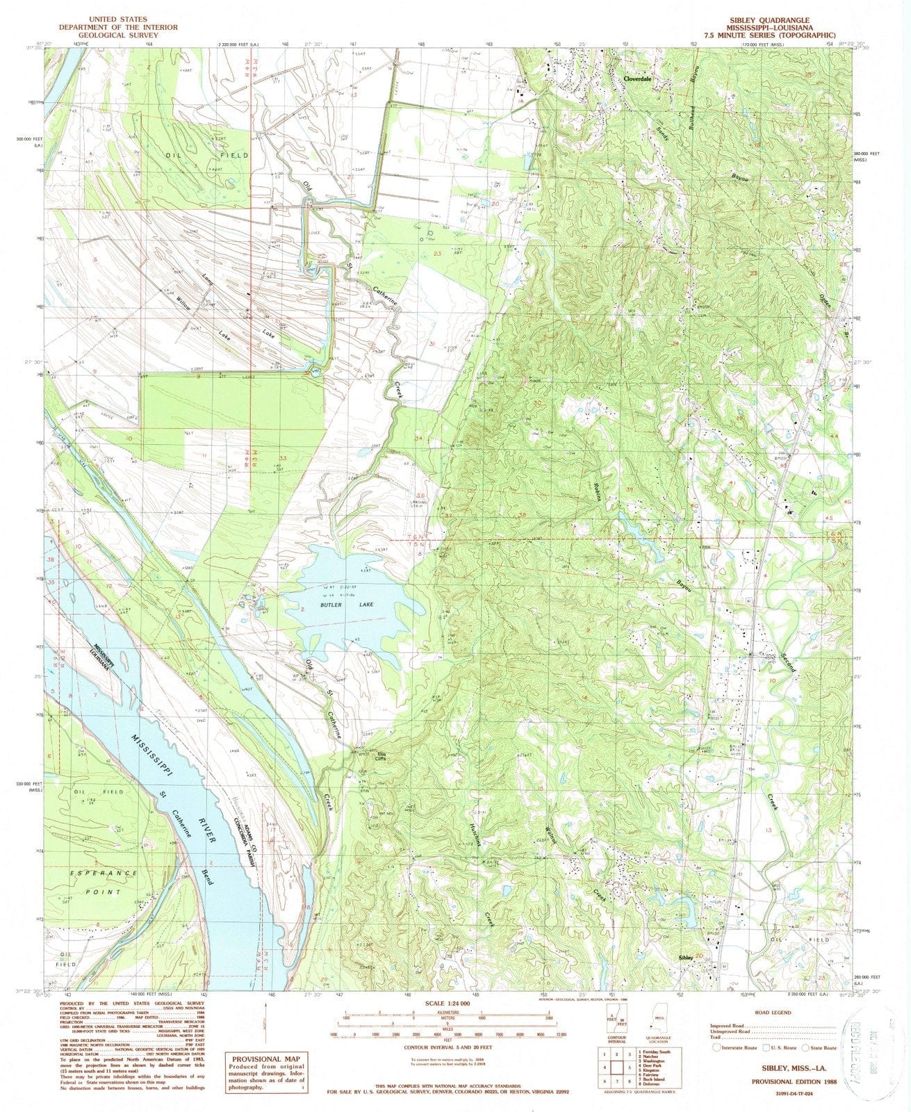 1988 Sibley, MS - Mississippi - USGS Topographic Map