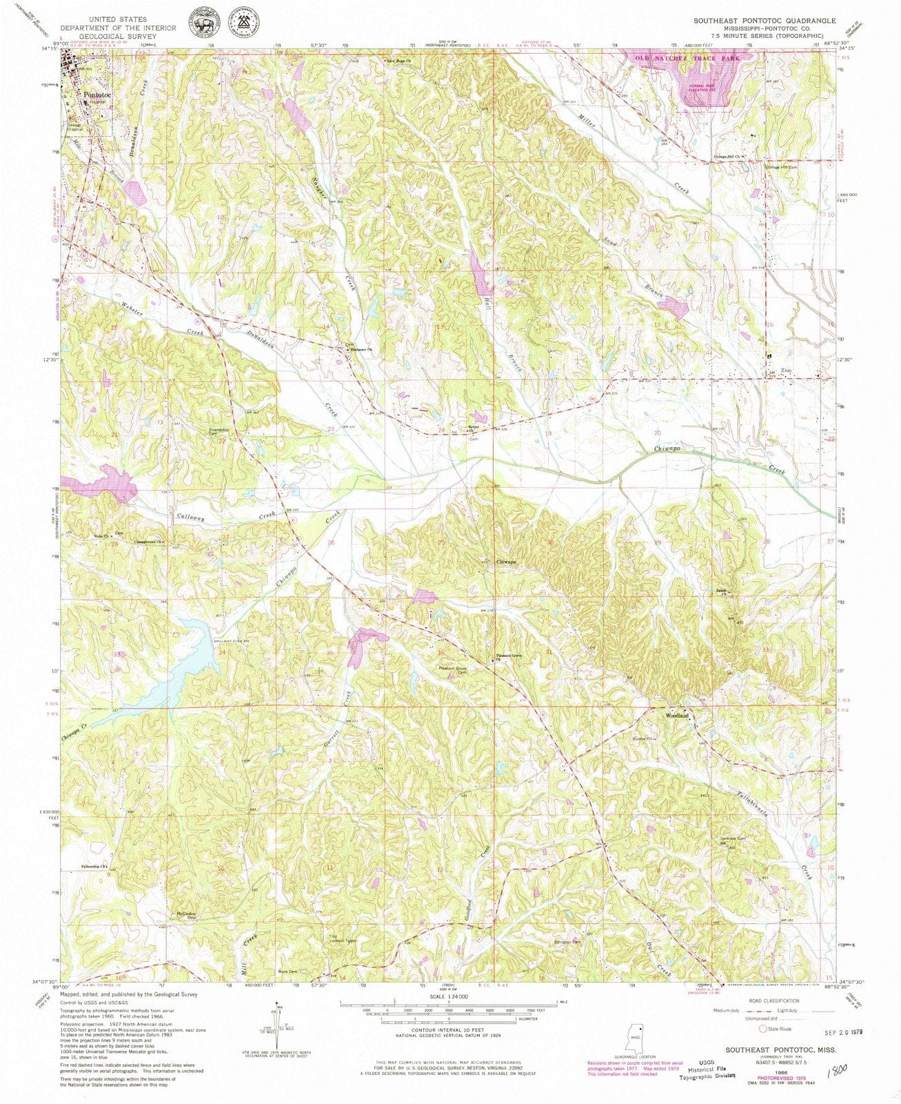 1966 Southeast Pontotoc, MS - Mississippi - USGS Topographic Map