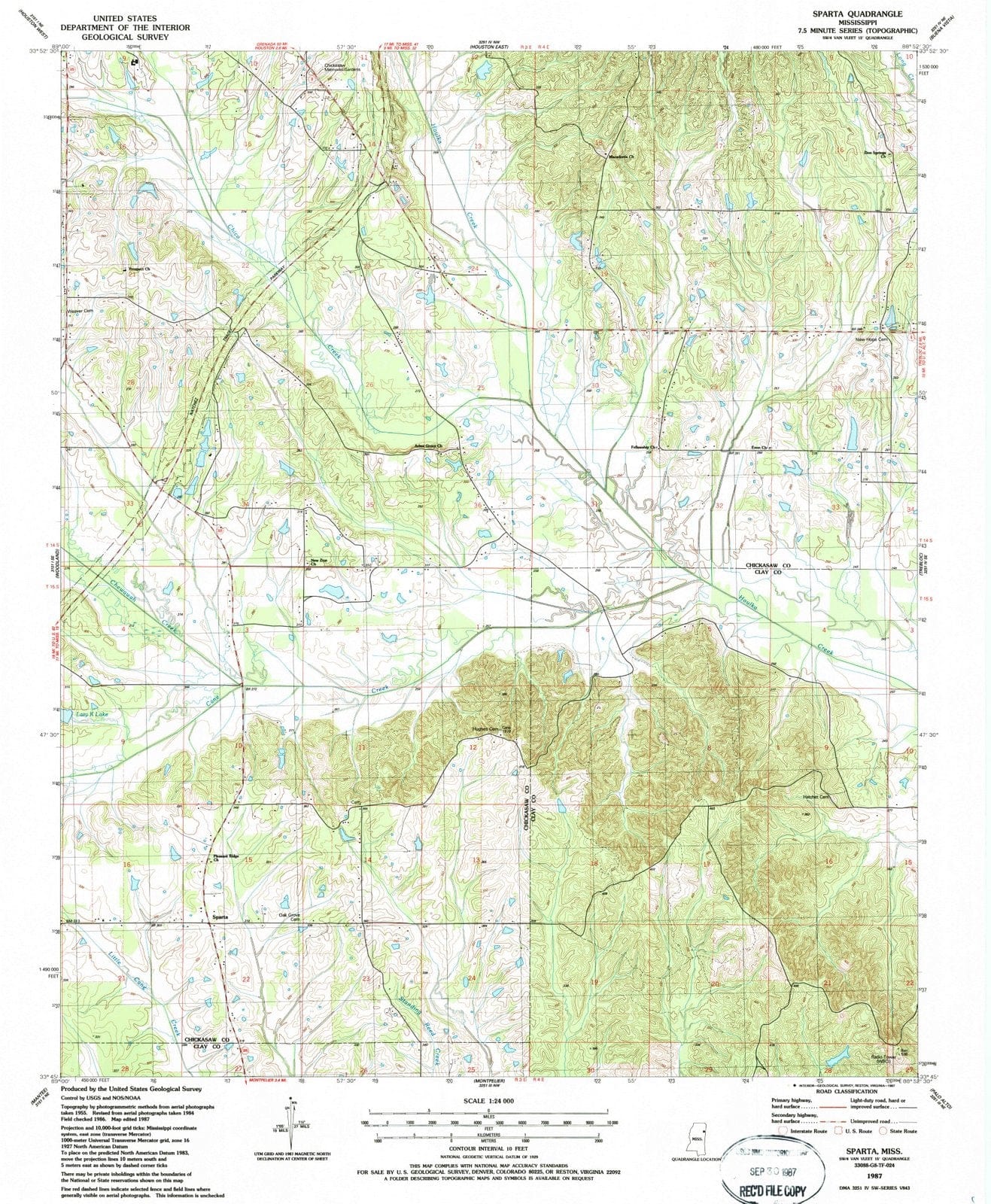1987 Sparta, MS - Mississippi - USGS Topographic Map
