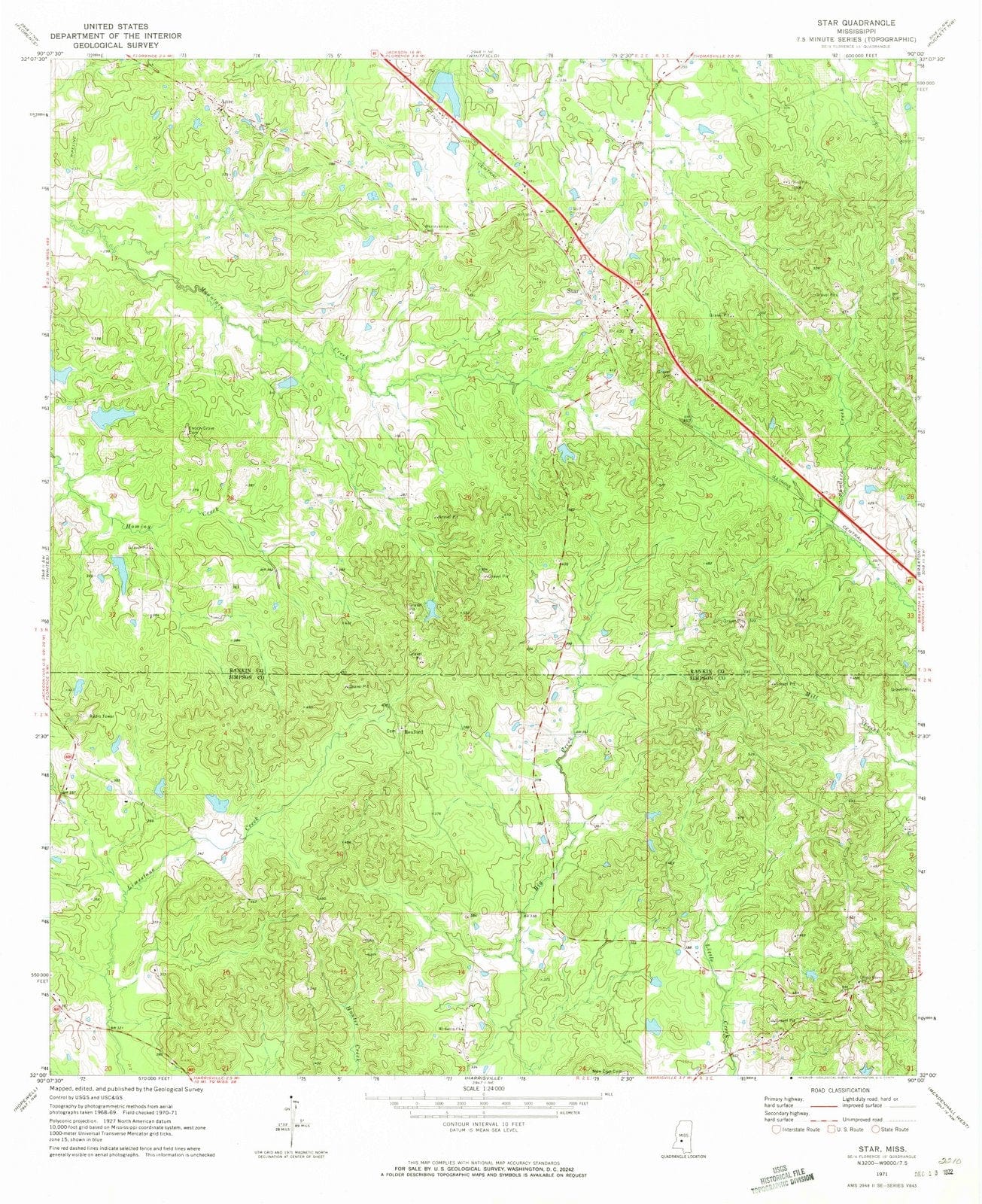 1971 Star, MS - Mississippi - USGS Topographic Map
