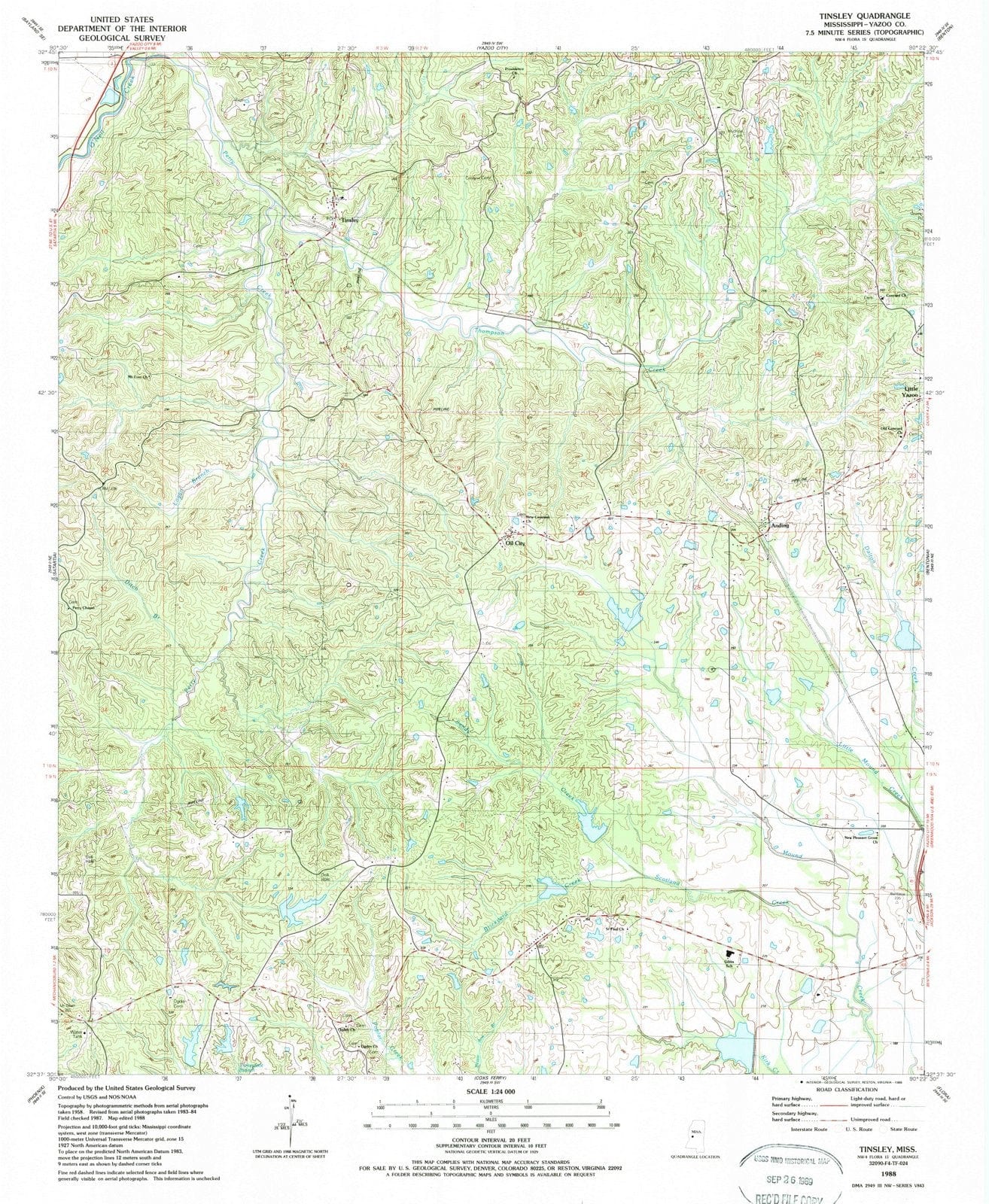1988 Tinsley, MS - Mississippi - USGS Topographic Map