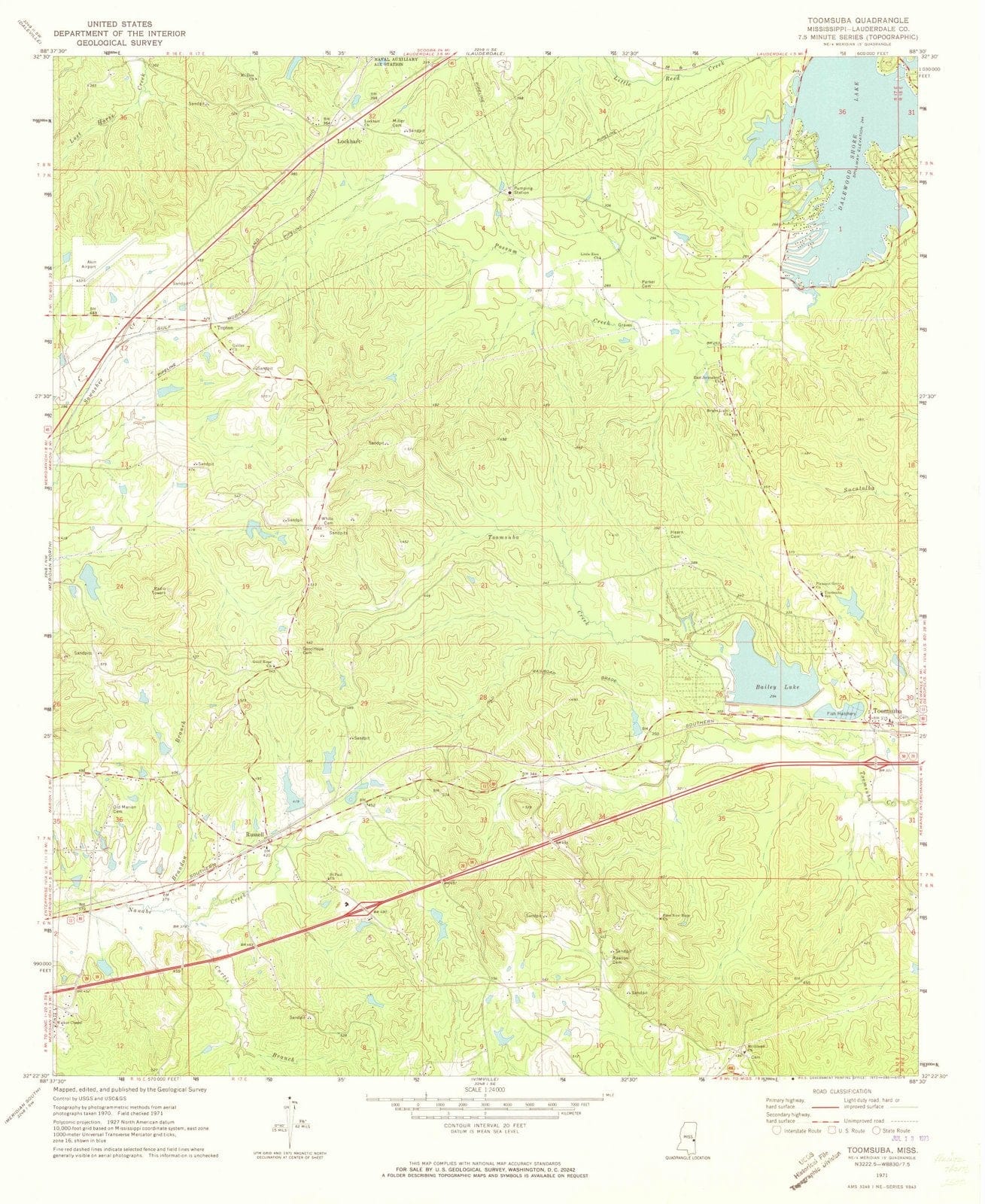 1971 Toomsuba, MS - Mississippi - USGS Topographic Map