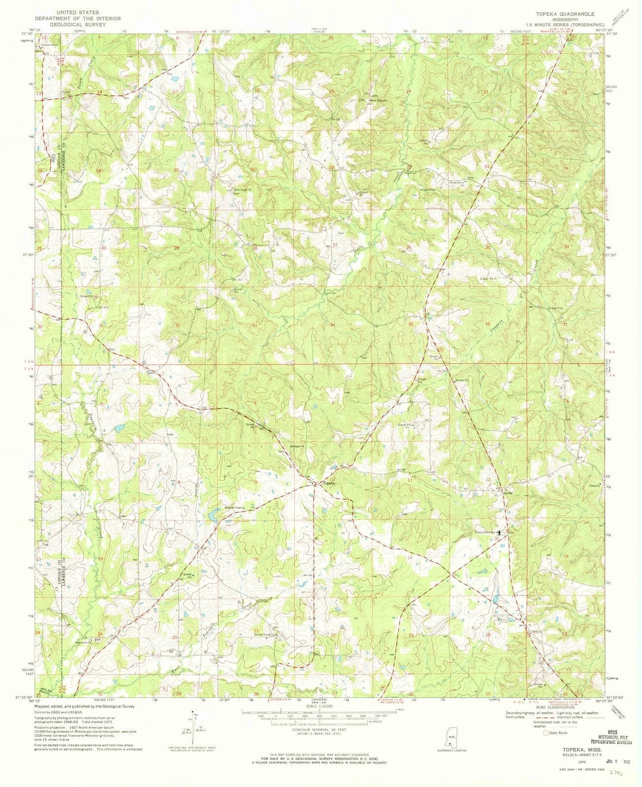 1970 Topeka, MS - Mississippi - USGS Topographic Map