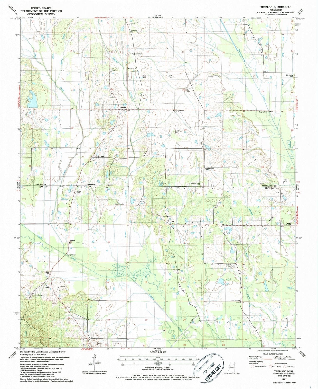 1987 Trebloc, MS - Mississippi - USGS Topographic Map