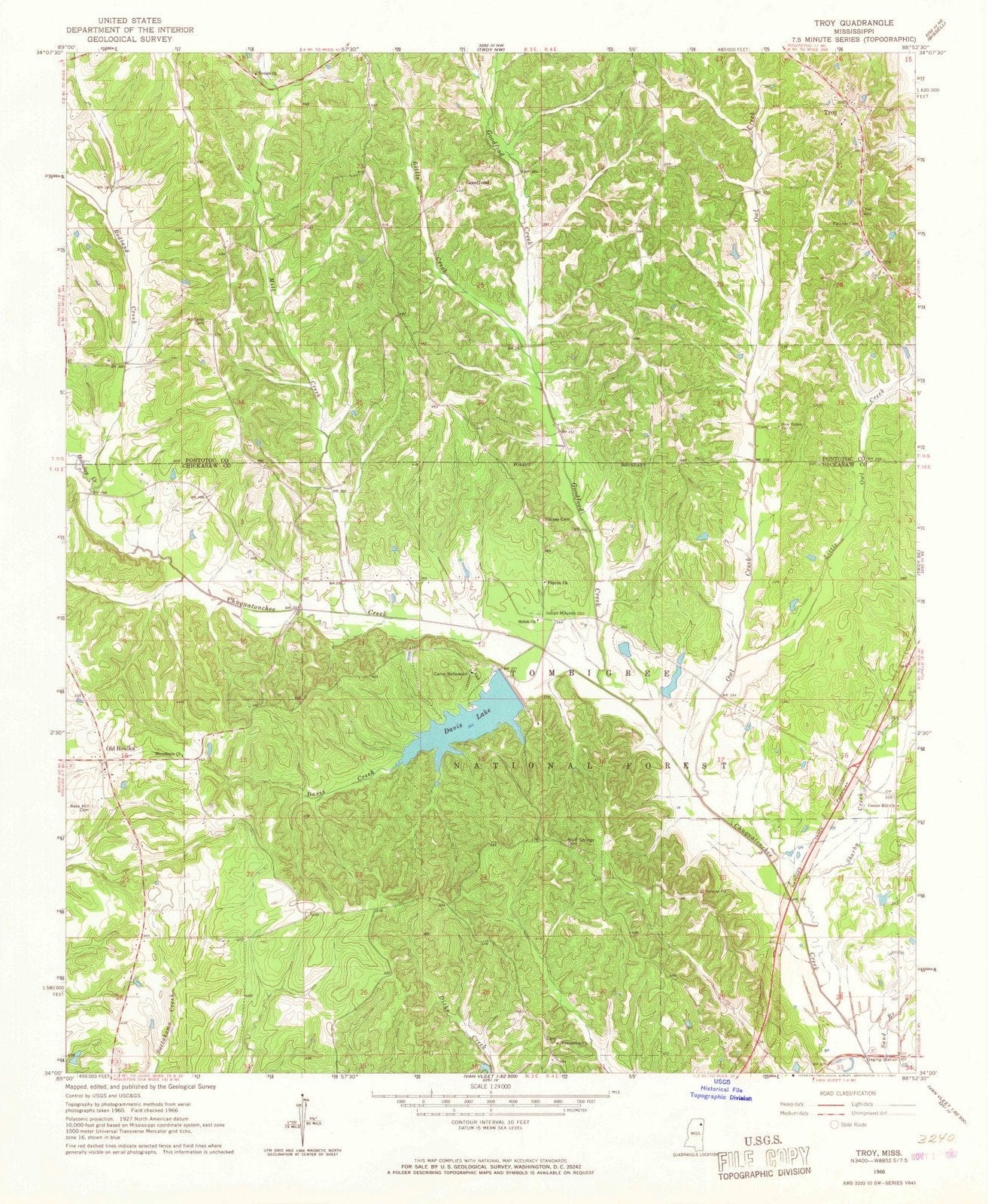 1966 Troy, MS - Mississippi - USGS Topographic Map