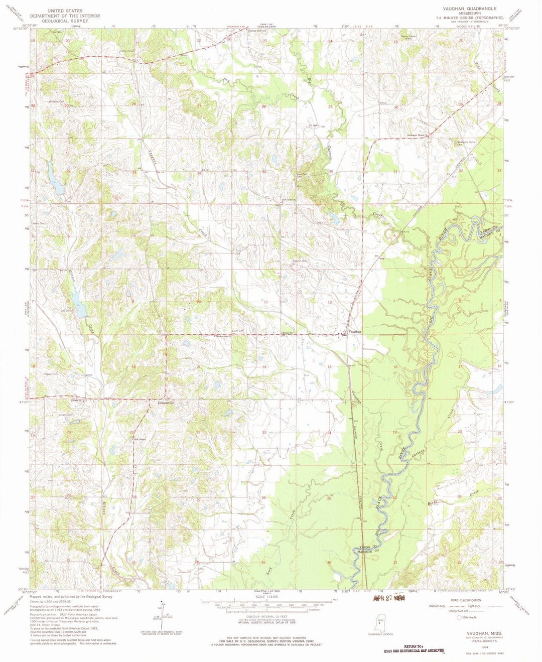 1964 Vaughan, MS - Mississippi - USGS Topographic Map
