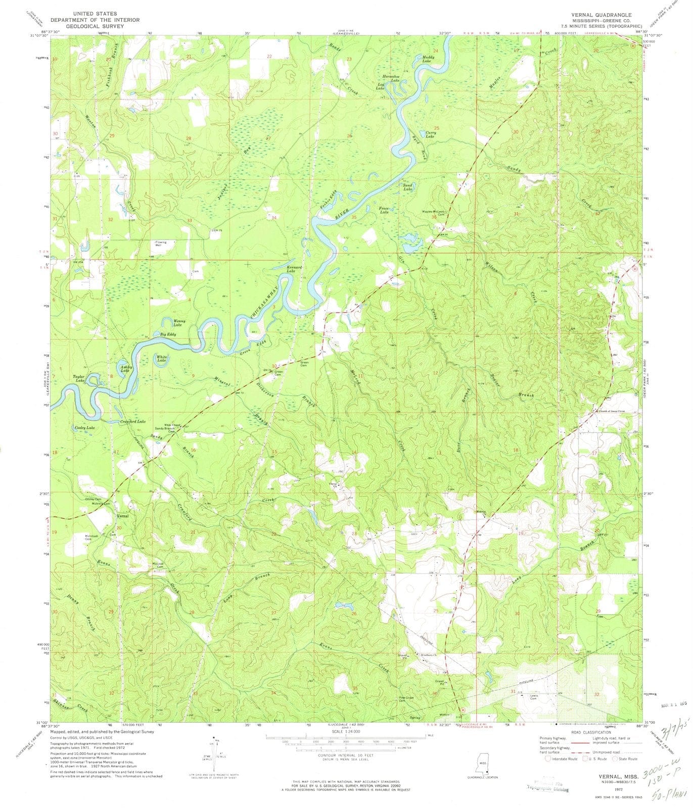 1972 Vernal, MS - Mississippi - USGS Topographic Map