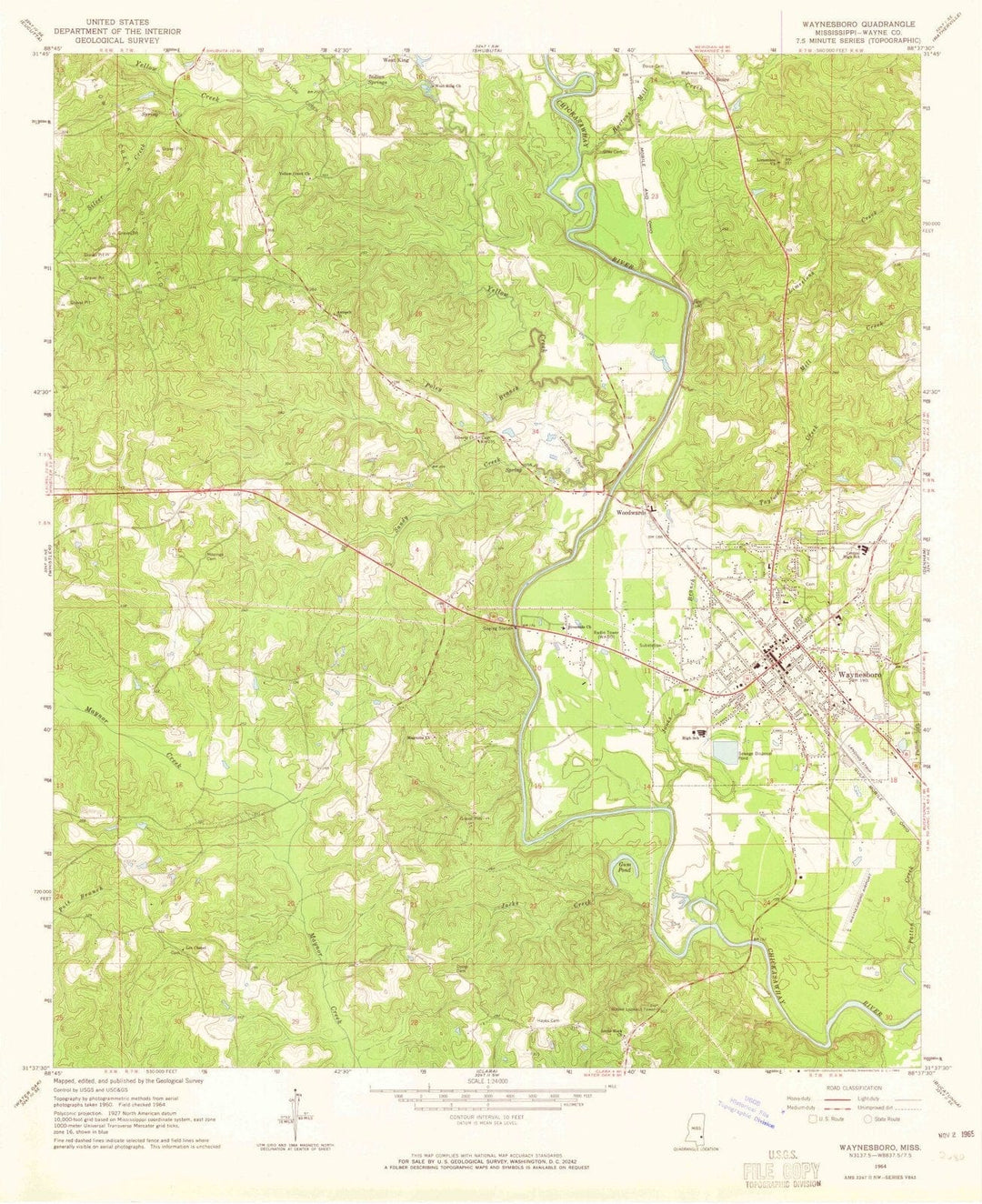 1964 Waynesboro, MS - Mississippi - USGS Topographic Map