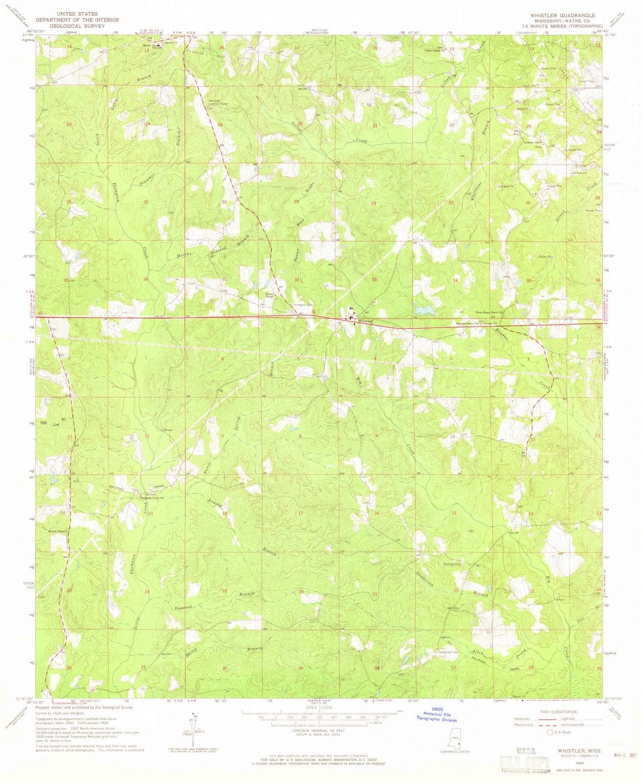 1964 Whistler, MS - Mississippi - USGS Topographic Map