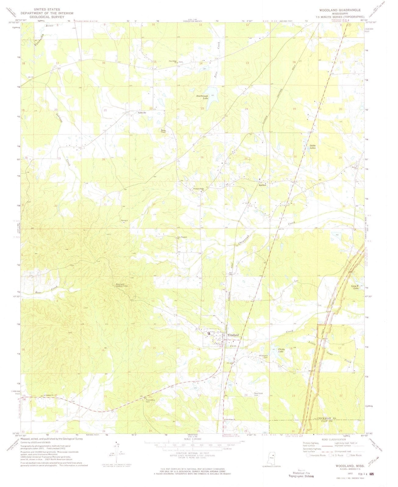 1972 Woodland, MS - Mississippi - USGS Topographic Map