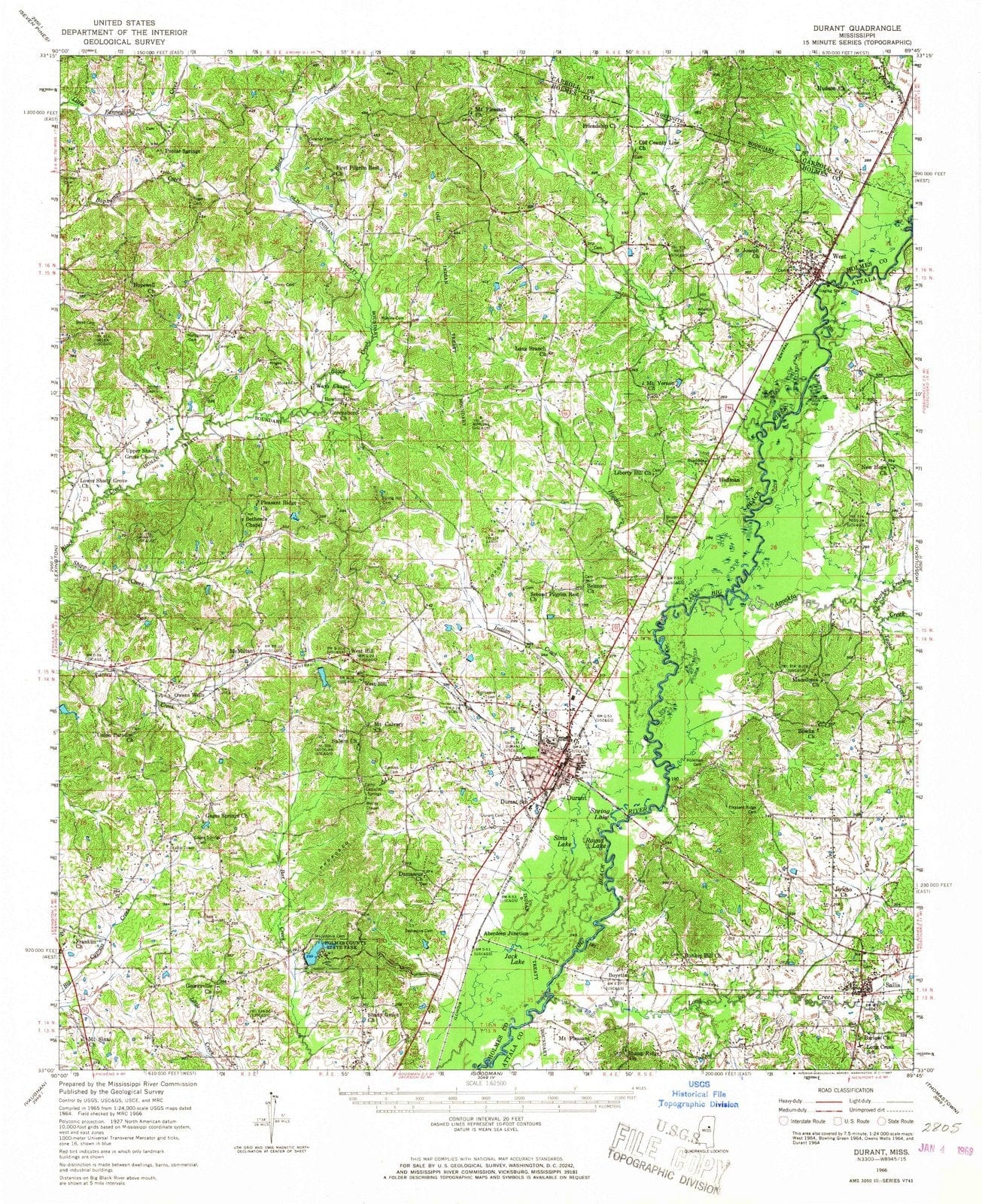 1966 Durant, MS - Mississippi - USGS Topographic Map