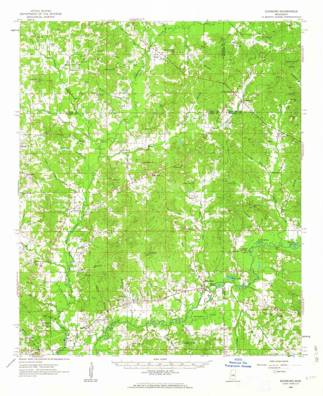 1962 Edinburg, MS - Mississippi - USGS Topographic Map