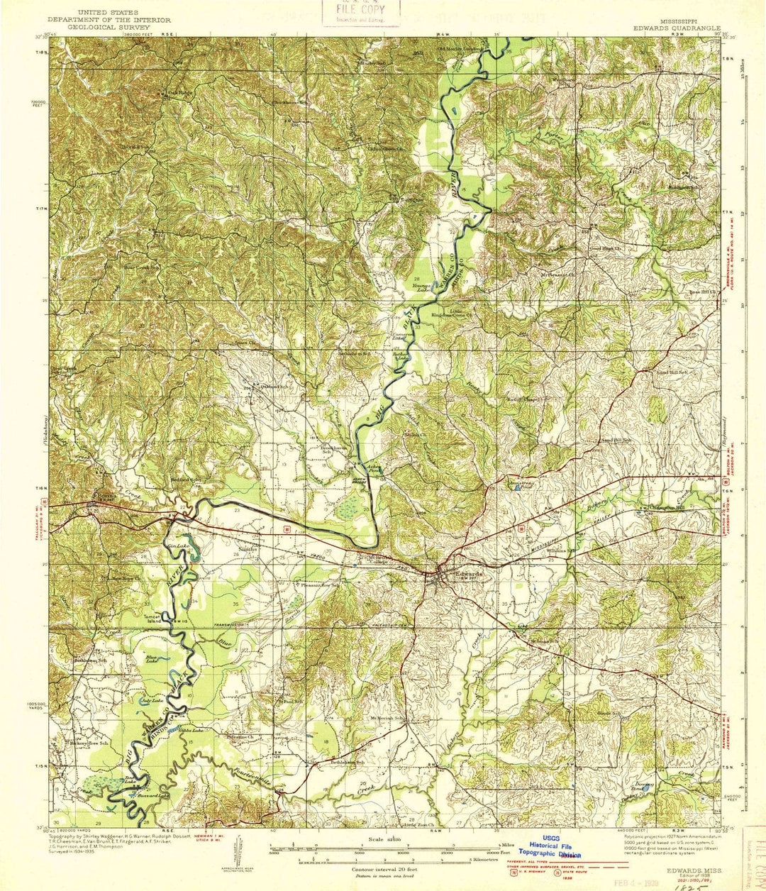 1938 Edwards, MS - Mississippi - USGS Topographic Map