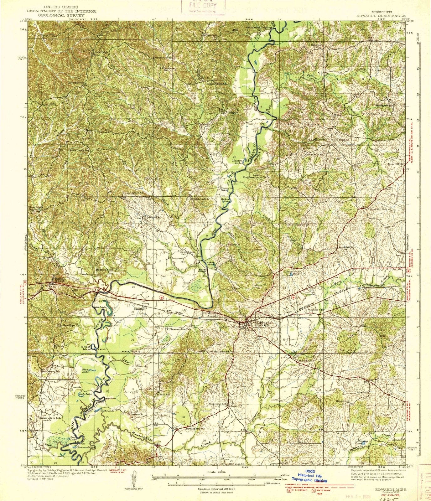 1938 Edwards, MS - Mississippi - USGS Topographic Map