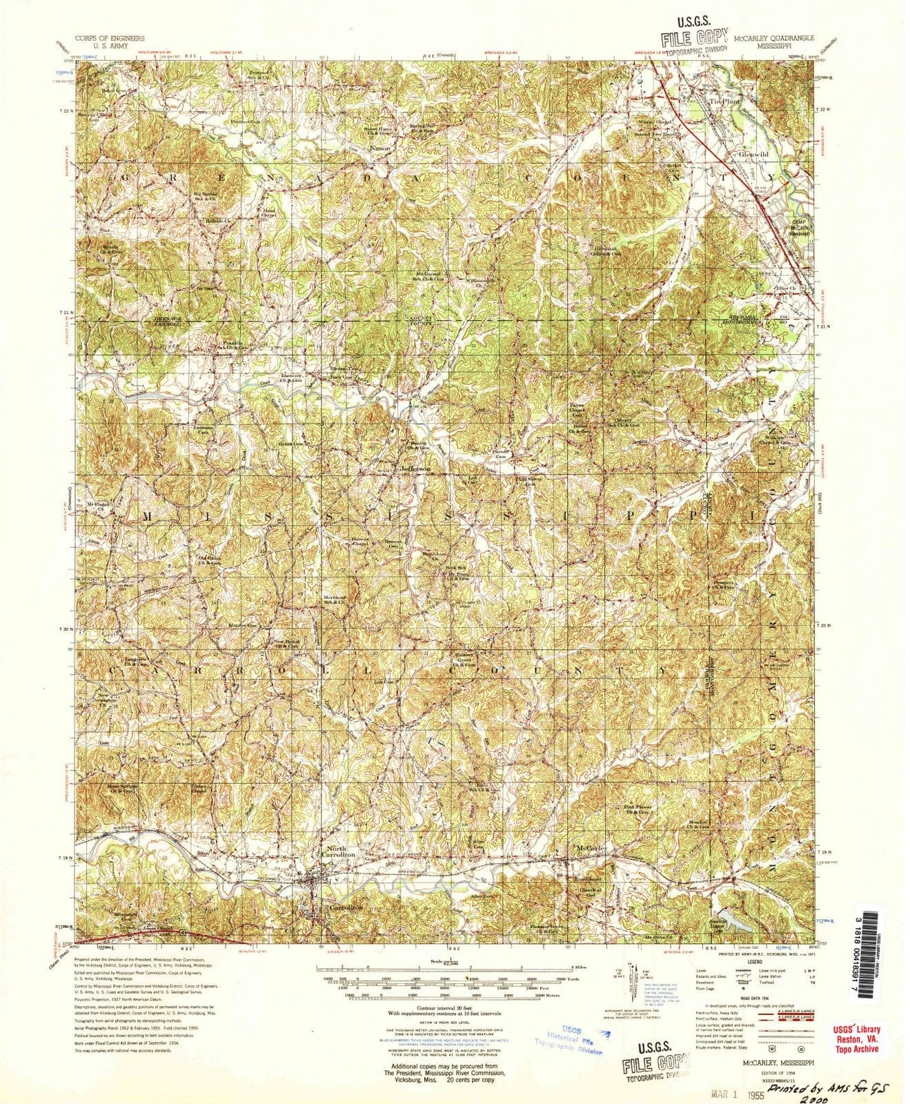 1954 McCarley, MS - Mississippi - USGS Topographic Map