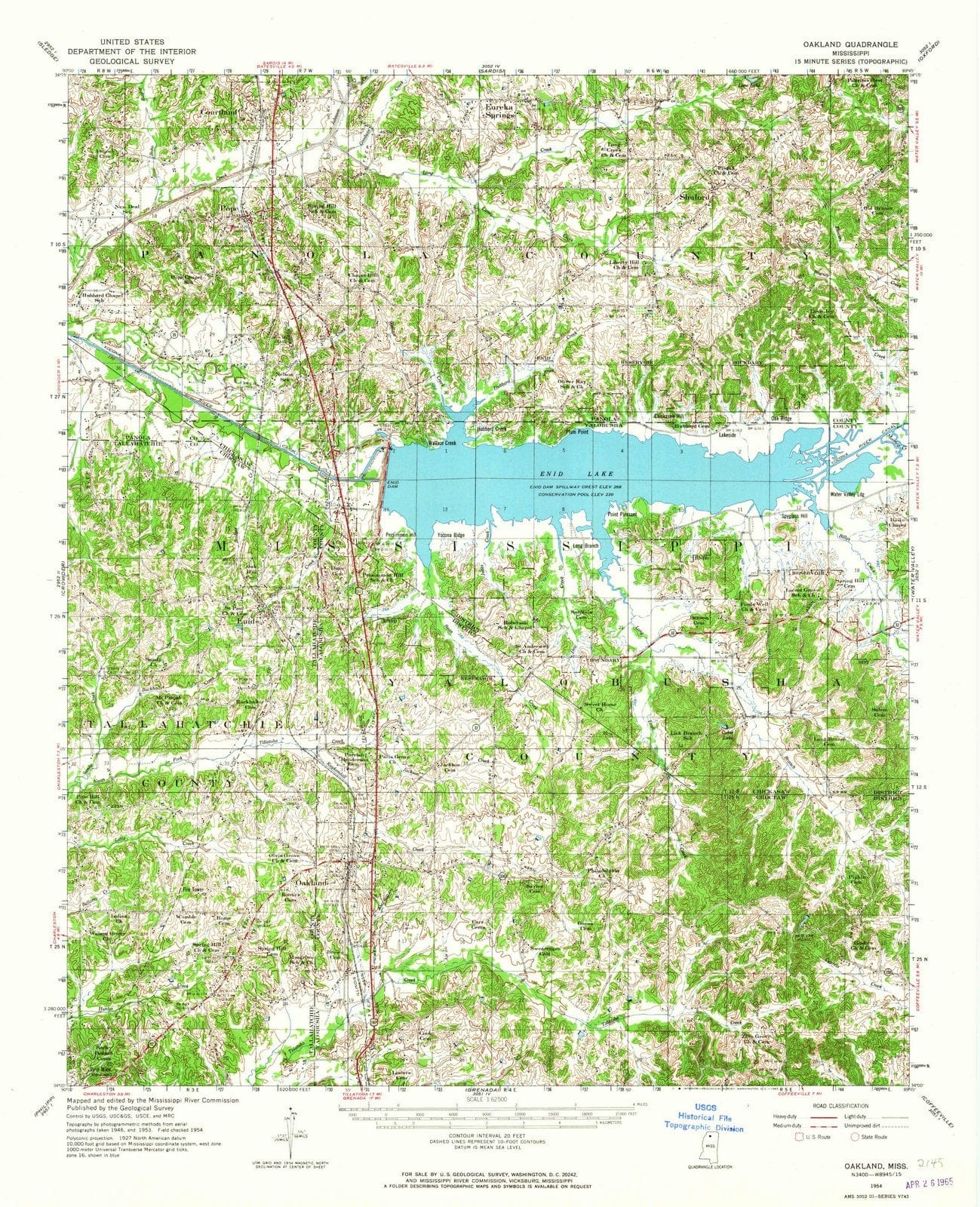 1954 Oakland, MS - Mississippi - USGS Topographic Map