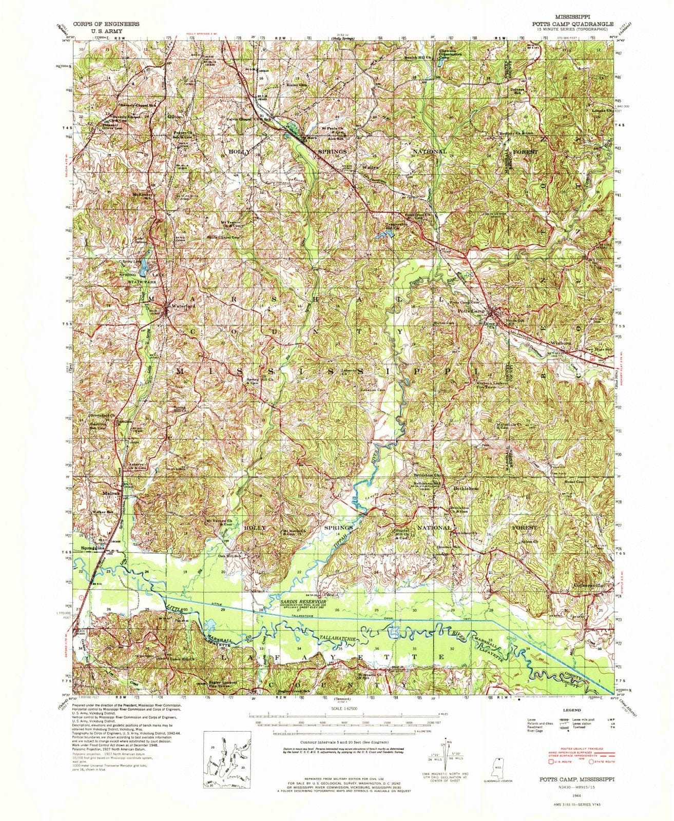 1944 Potts Camp, MS - Mississippi - USGS Topographic Map
