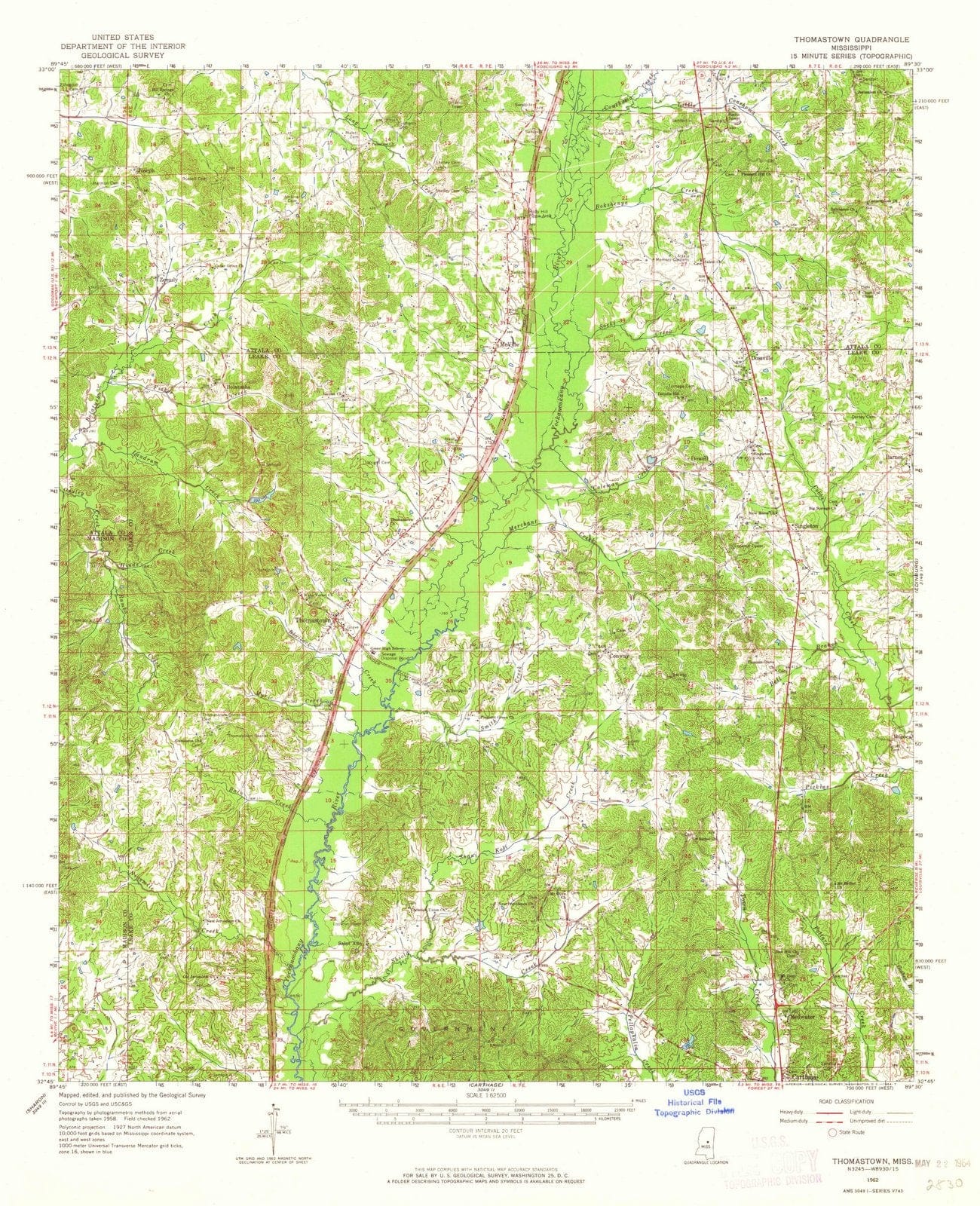 1962 Thomastown, MS - Mississippi - USGS Topographic Map