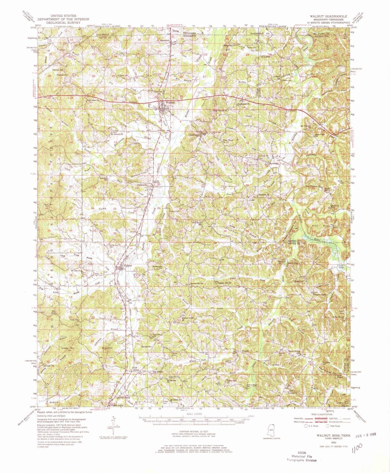 1951 Walnut, MS - Mississippi - USGS Topographic Map
