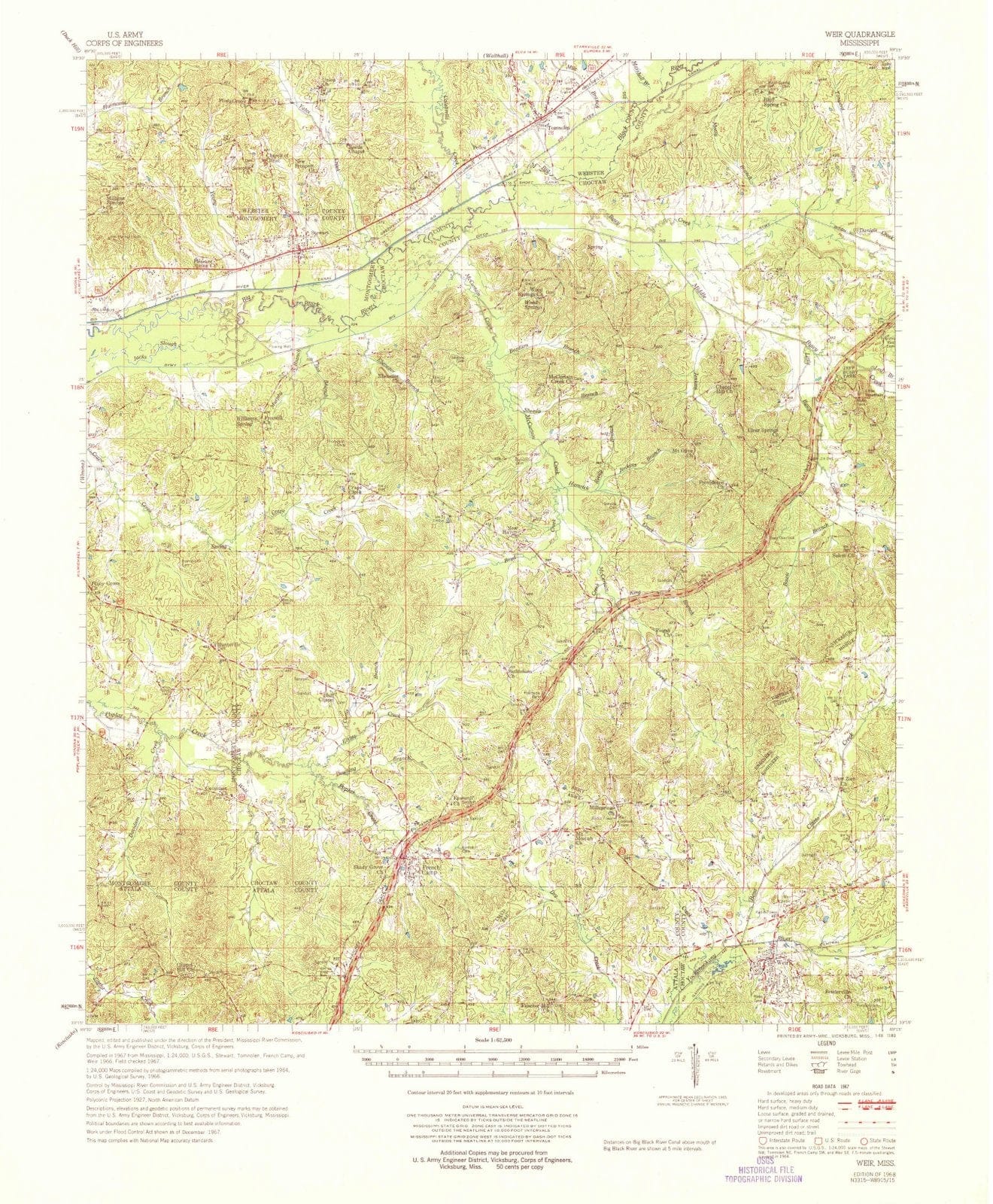1968 Weir, MS - Mississippi - USGS Topographic Map