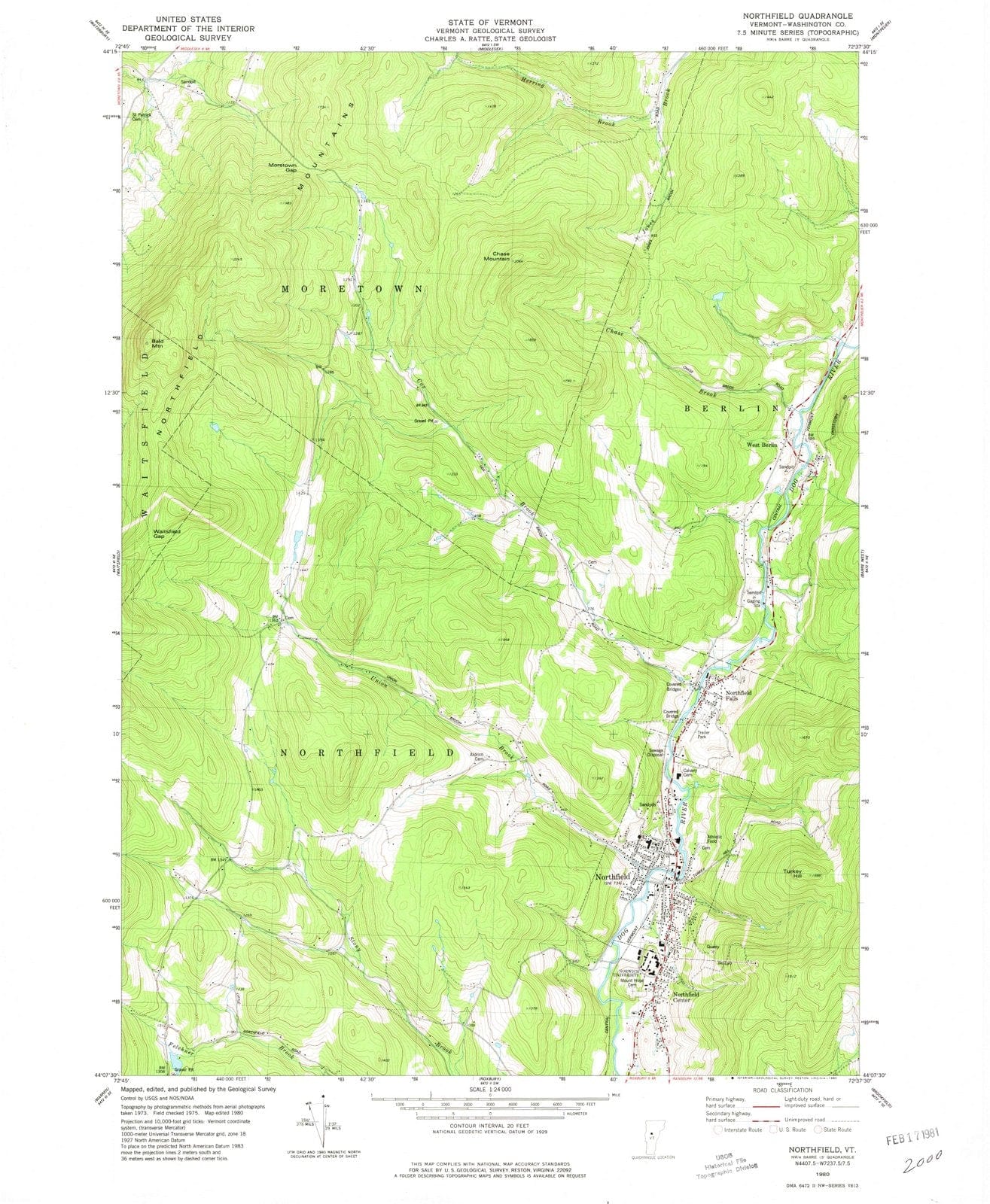 1980 Northfield, VT - Vermont - USGS Topographic Map