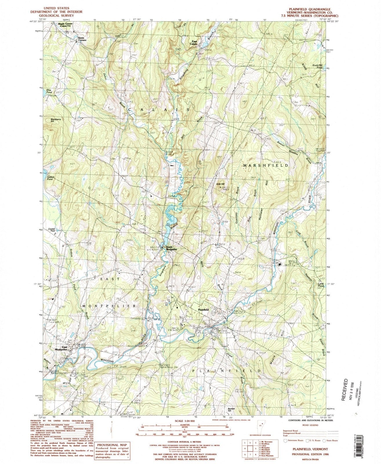 1986 Plainfield, VT - Vermont - USGS Topographic Map