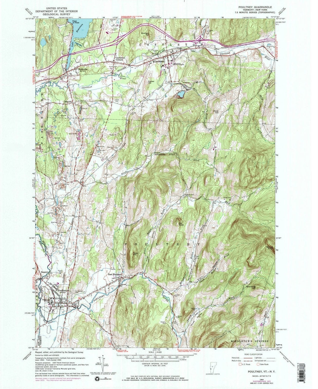 1964 Poultney, VT - Vermont - USGS Topographic Map