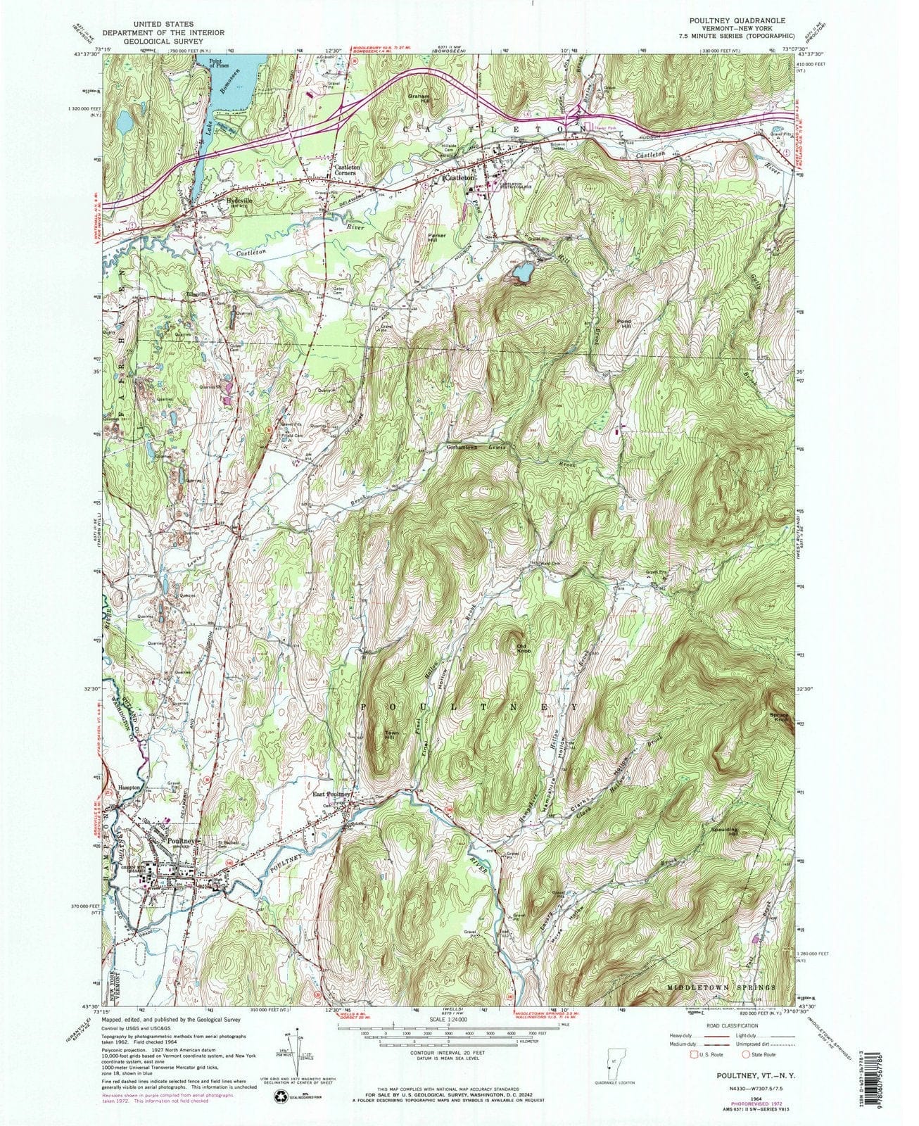 1964 Poultney, VT - Vermont - USGS Topographic Map