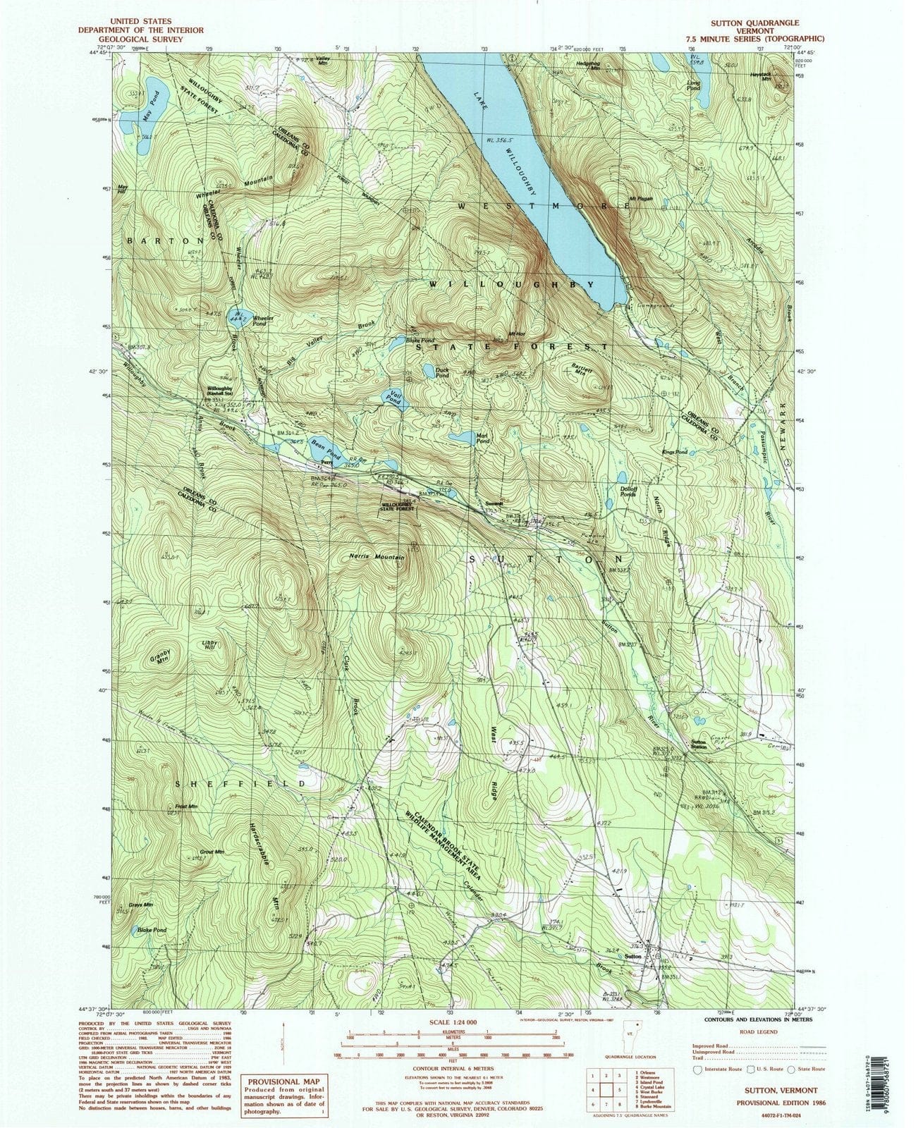 1986 Sutton, VT - Vermont - USGS Topographic Map