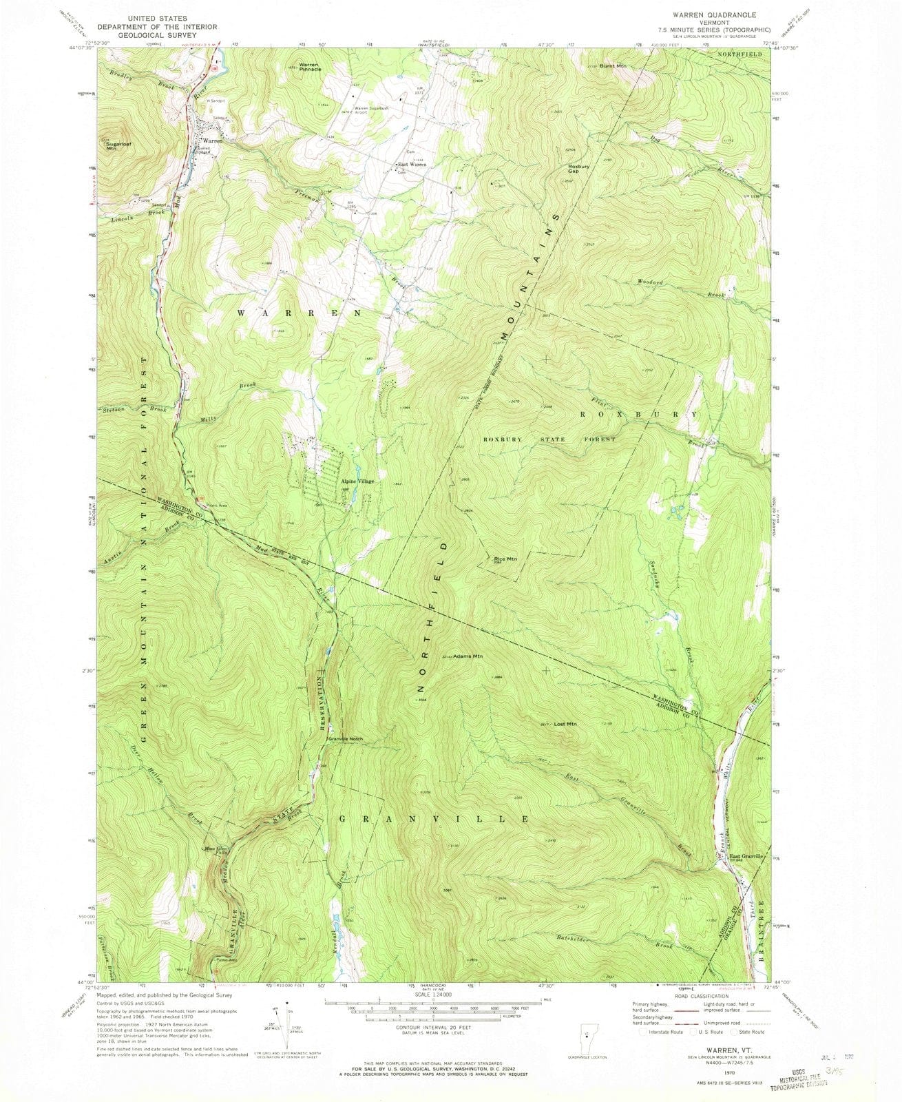 1970 Warren, VT - Vermont - USGS Topographic Map