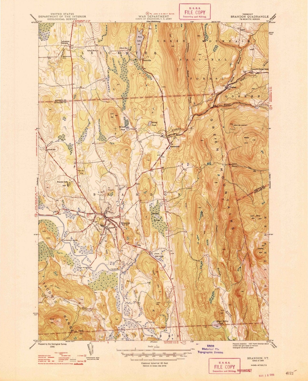1946 Brandon, VT - Vermont - USGS Topographic Map