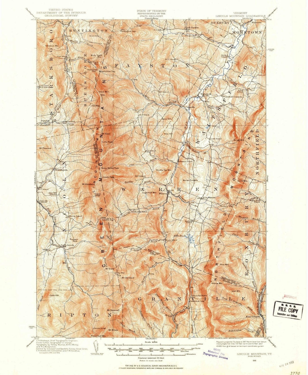 1919 Lincoln Mountain, VT - Vermont - USGS Topographic Map