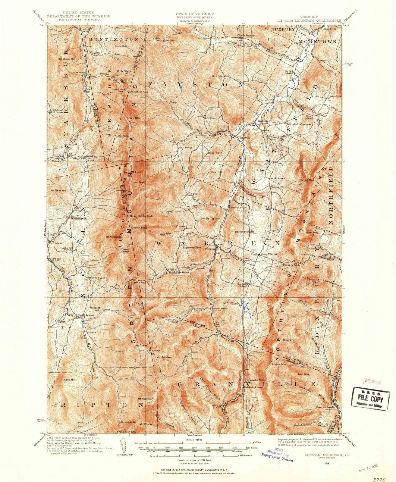 1919 Lincoln Mountain, VT - Vermont - USGS Topographic Map