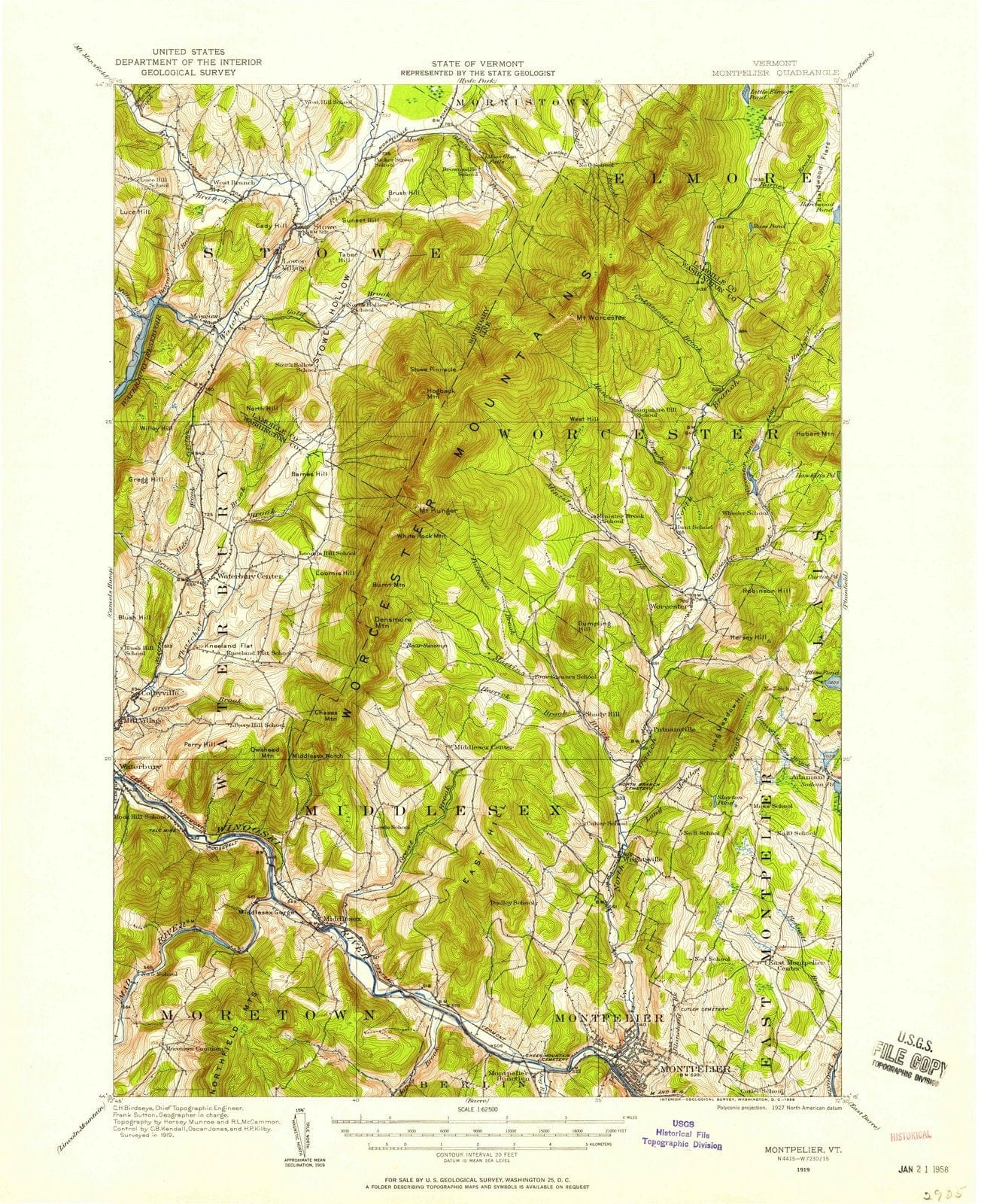 1919 Montpelier, VT - Vermont - USGS Topographic Map