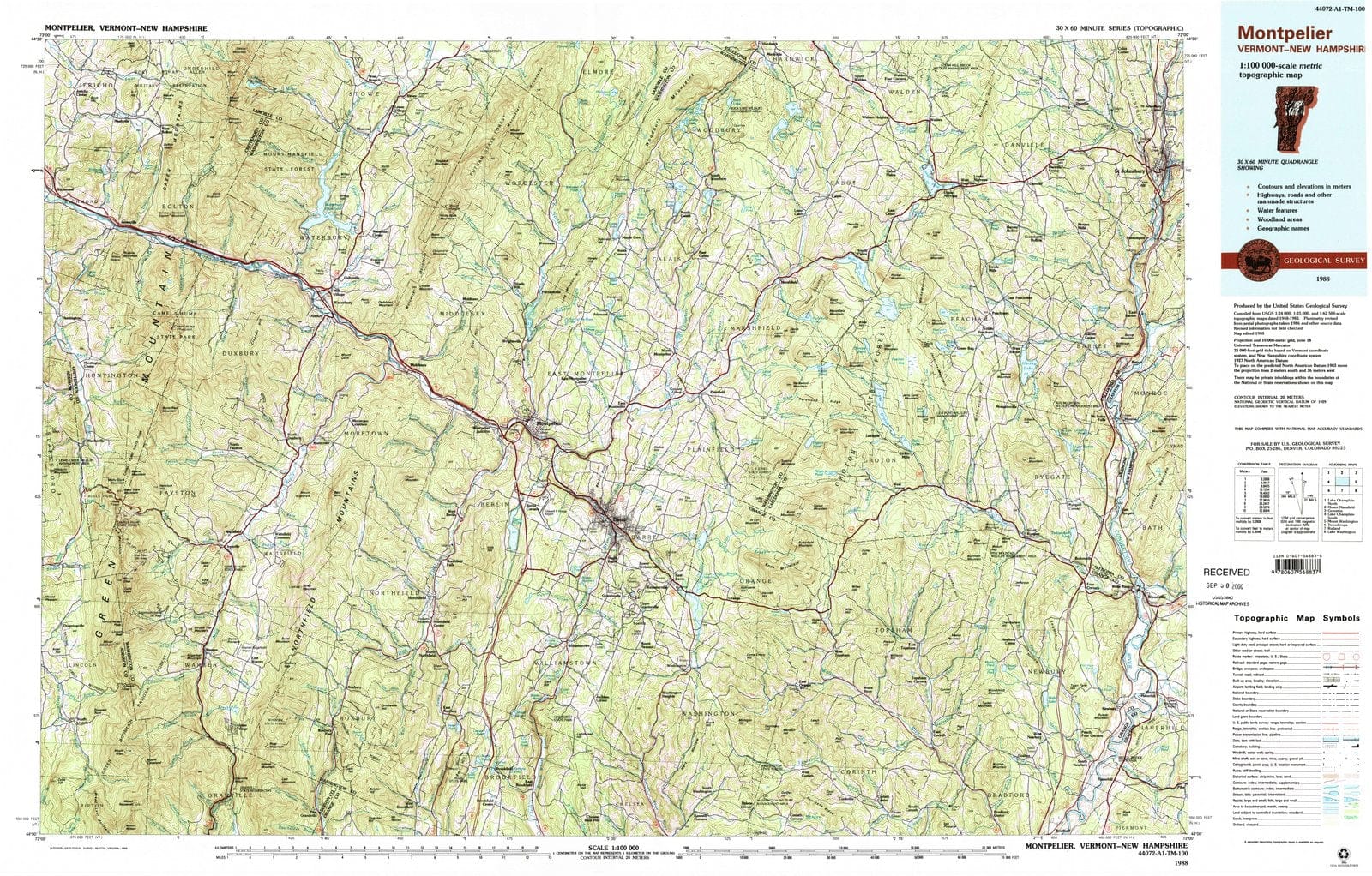 1988 Montpelier, VT - Vermont - USGS Topographic Map
